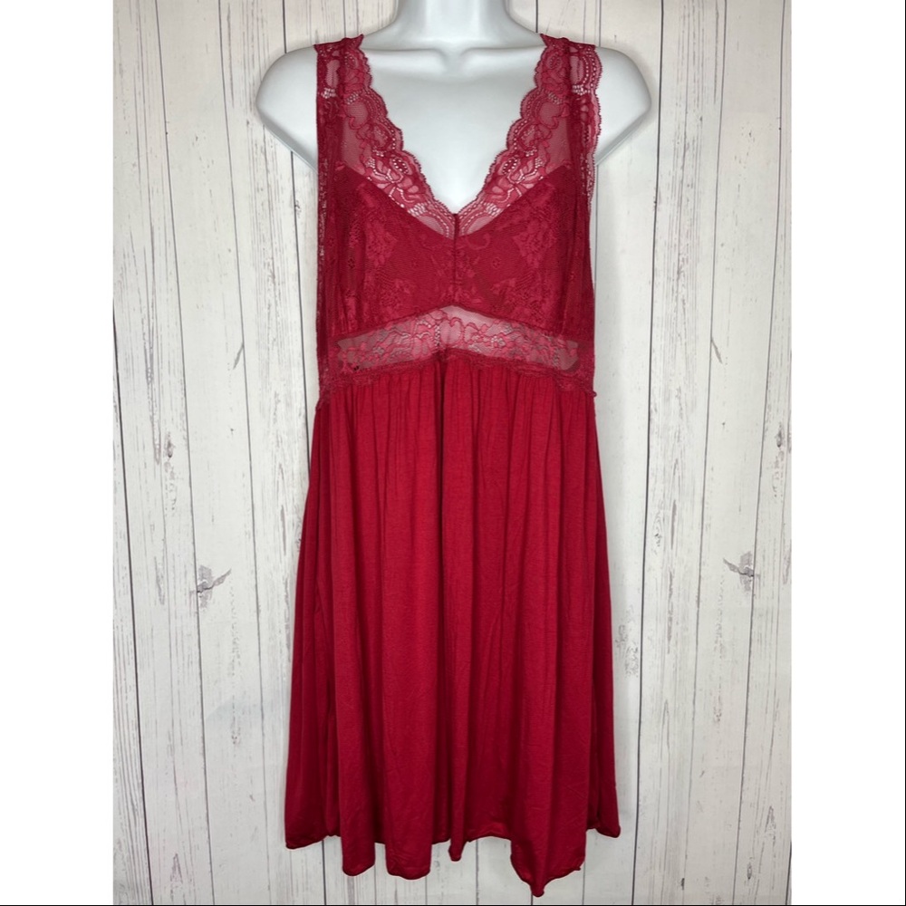 Ekouaer Size XXL Red Chemise Nightgown Lace Sexy Sleepwear Nightie 2 Piece Set